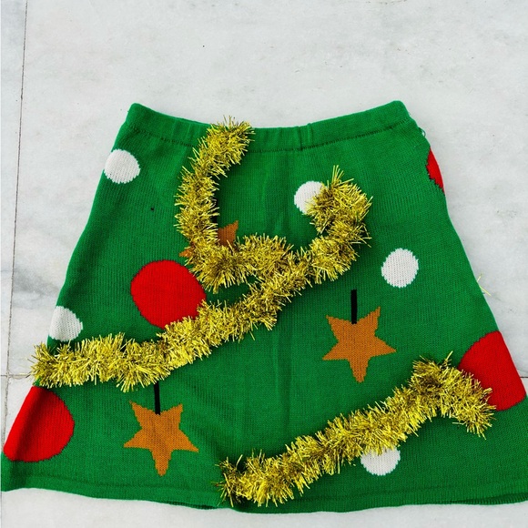 Womens Ugly Christmas Skirt Knit Stretch Mini Ornament Tinsel Green Red Small - Picture 3 of 9